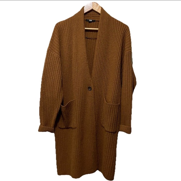 Uniqlo Women’s Small Wool Cardigan Brown V-Neck Single Button - Picture 3 of 9